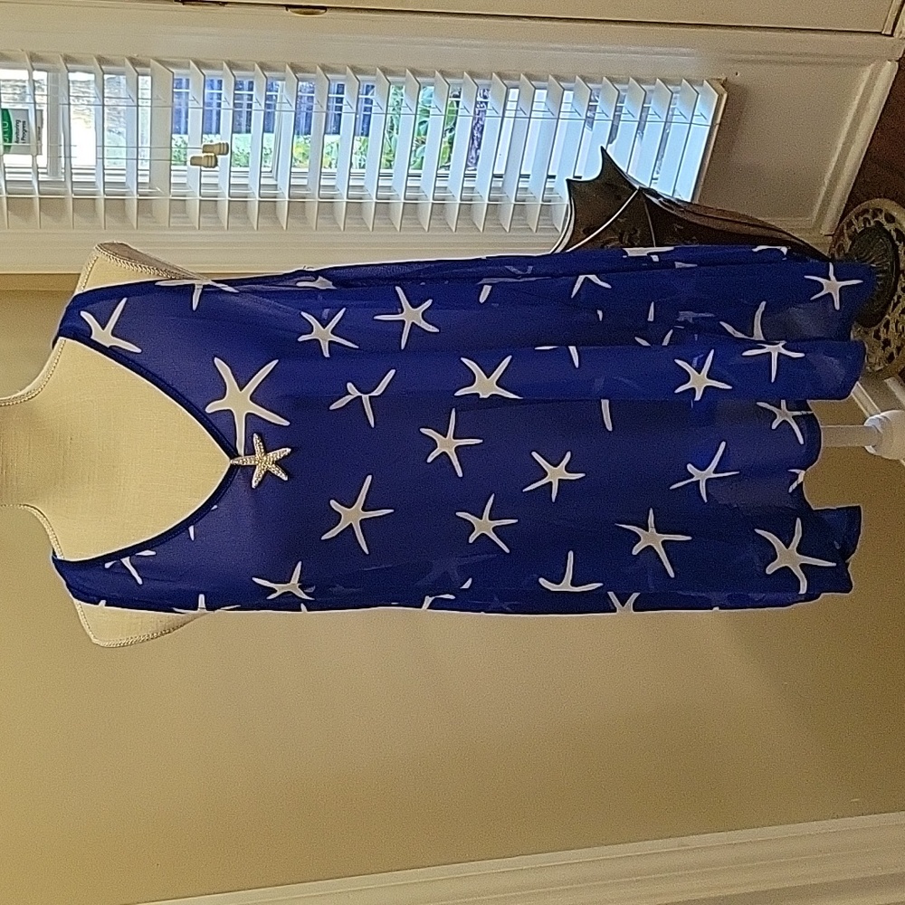 India Boutique royal blue swimsuit cover white starfish MetalRhinestone OneSize